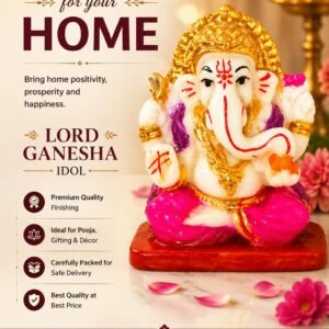 Premium Decorative Lord Ganesha Idol – White, Gold & Pink